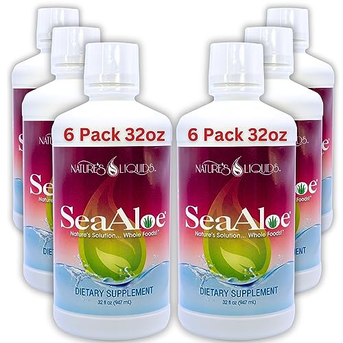 SeaAloe Nature's Liquids Aloe Vera Juice Oceanic Elixir - Proprietary Botanical Blend for Thyroid, Digestion and Immune Support, 32oz (Pack of 6)