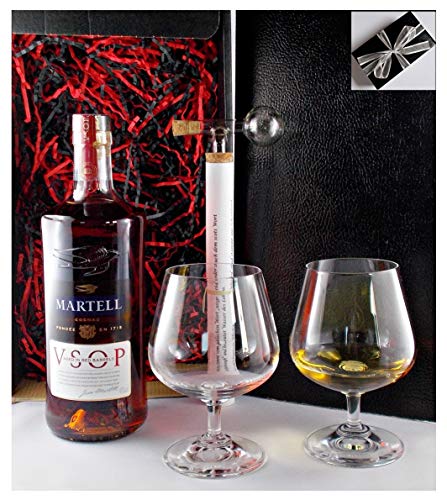 Geschenk Cognac Martell VSOP + 2 Cognac Schwenker + Glaskugelportionierer