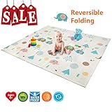 Folding Play Mat | BPA Free Non-Toxic Foam Baby Care Baby Playmat (6.6FT x 5FT) 0.4IN Thick Extra Large Reversible Crawling Mat Portable Toddlers Kids Waterproof Non-Slip Outdoor (Love of Elephant)