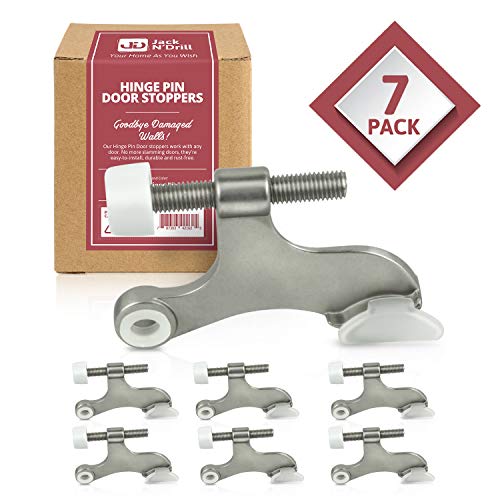 Jack N' Drill Hinge Pin Door Stop (7 Pack) - Convenient Door Stopper for Door Hinges | Durable, Heavy Duty Metal Construction for Preventing Damaged Walls and Extra Door Security