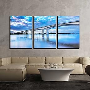 3 Piece Canvas Wall Art - The Gateway Bridge Sir Leo Hielscher Bridges at Sunset in Brisbane Queensland Australia. - Modern Home Art Stretched and Framed Ready to Hang - 16"x24"x3 Panels