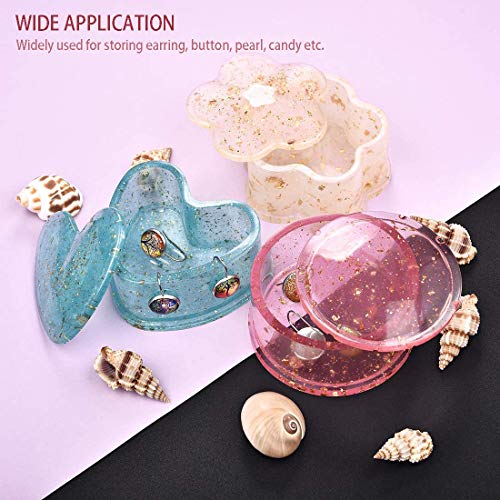 4 Pcs Box Resin Molds with lids, Silicone Jewelry Epoxy Mold Sets with Heart Shape, Hexagon, Square and Flower for Storing Earrings, Rings, Coins, Keys or Making Flower Pot, Ashtray, Pen&Candle Holder