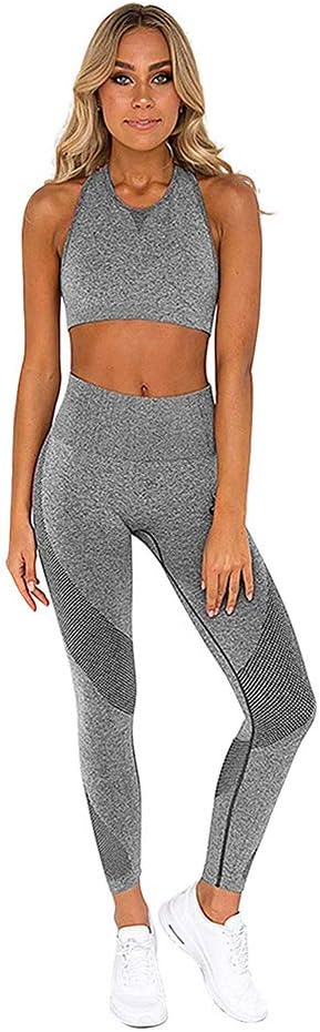 Women Workout Sets 2 Pieces Suits High Waisted Yoga Leggings with Stretch Sports Bra Gym Tracksuits Active Set