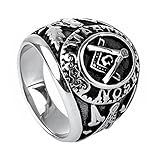 Oakky Jewelry Mens Stainless Steel Domineering Vintage Freemason Masonic Rings, Black and Silver Size 13