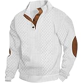 TAFLE Men's Block Striped Sweatshirt Casual Outdoor Long Sleeve Stand Collar Pullover Sweatshirt Button Quarter Sweater