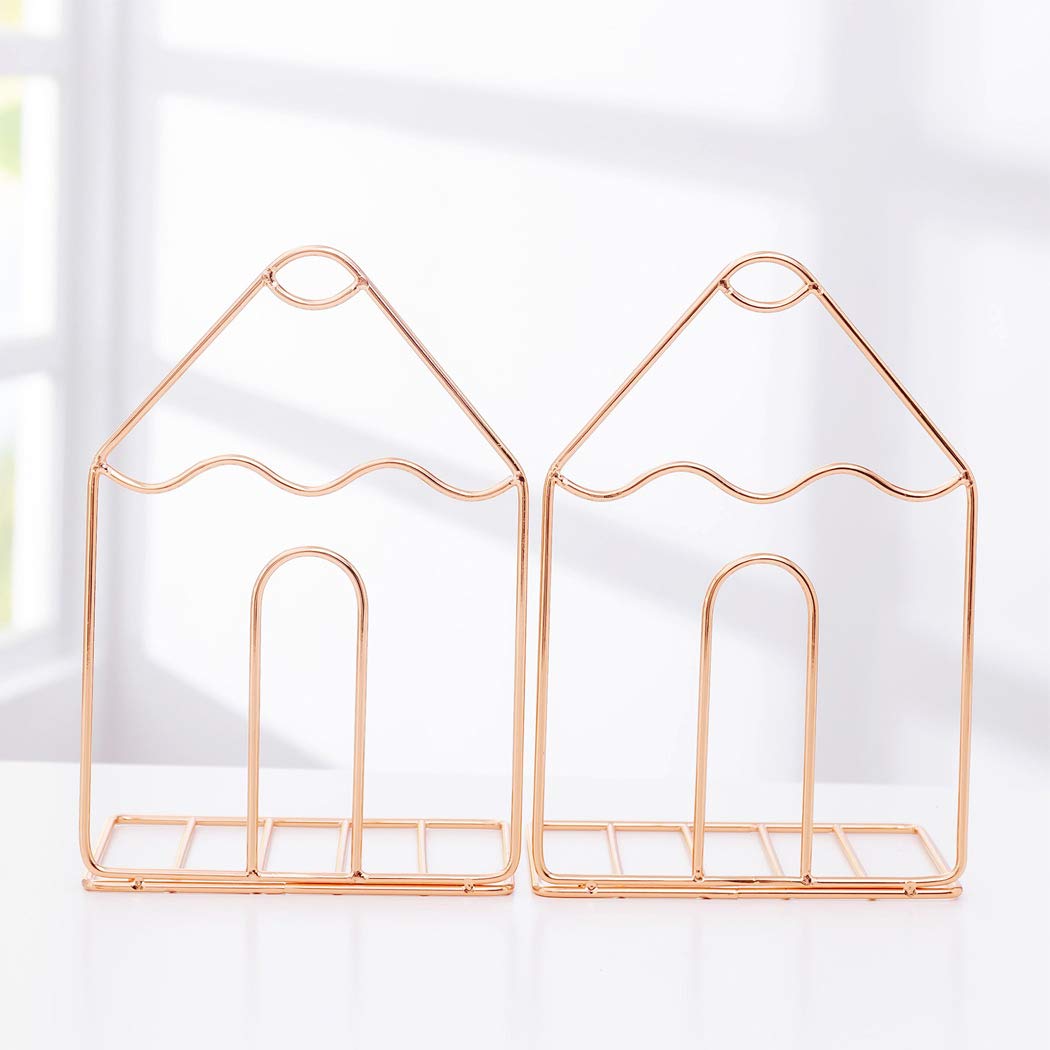 SIPLIV Creative Minimalist Style Bookends Metal Adjustable Books Holder Stand Book Rack Desk Bookend - Pencil, Rose Gold
