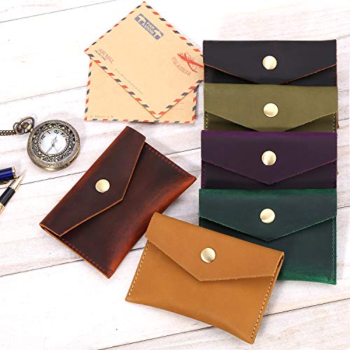 Bird&Fish Handmade Vintage Business Card Holder Genuine Leather Front Pocket Minimalist Wallet for Men Women (Grape Purple) - Thumbnail 6