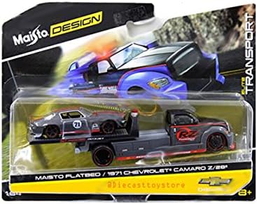 NEW DIECAST TOYS CAR MAISTO 1:64 ELITE TRANSPORT 2018 - MAISTO FLATBED WITH 1971 CHEVROLET CAMARO Z/28 GREY 15055-18D