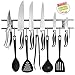 18 Inch Stainless Steel Knife & Utensil Holder With 7 Hooks - Wall Mounted Magnetic knife Strip - Includes Assembly instructions, Hardware & A Mini Level for Easy installation - By Wellington Wares