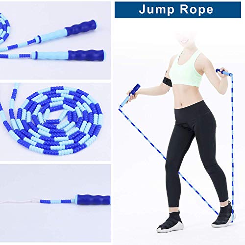 Jump Rope, 9 Feet Soft Beaded Segment Kids Jump Rope, Adjustable Length, Tangle Free, for Men, Women and Kids Keeping Fit, Workout and Weight Loss, Pack of 2