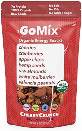Organic Trail Mix, Cherry Crunch, 3.5 oz, GoMix, Fruit Nut (2 bags) Trail Mix, Raw, Protein, cherries, cranberries, apple, hemp, almonds, mulberries, peanuts, Paleo, Vegan, NonGMO, Gluten Free
