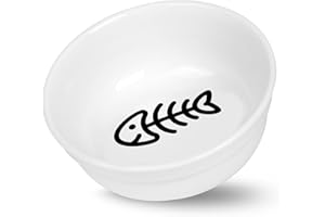COMESOON 5" Ceramic Cat Bowl with Fish Bone Pattern, Cat Food Bowl for Food and Water, Healthy Cat Dishes for Indoor Cats and Small Dog, Dishwasher Safe & Microwaveable - White