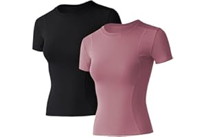Loovoo Women Workout Shirts 1/2/3 Pack Athletic Compression Tee Dry Fit Yoga Gym Basic Tops