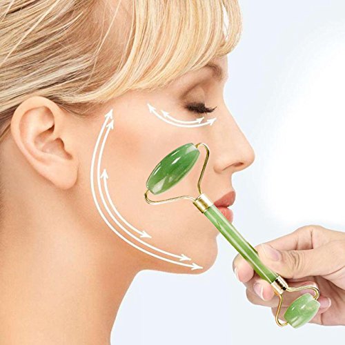 HENZIN Jade Roller - 100% Natural Jade Stone Anti-Aging Facial Therapy, Handmade, Anti Wrinkle and Skin Rejuvenate Face Massager - Green