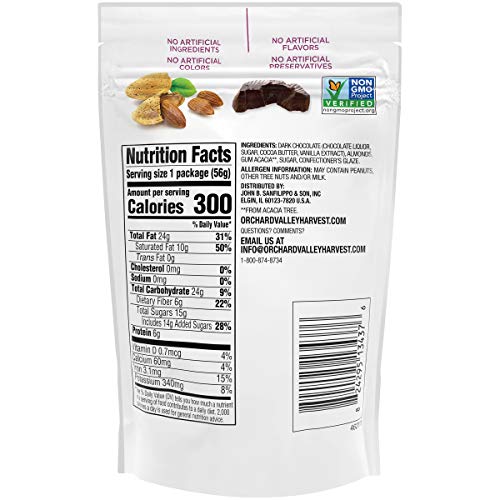 Orchard Valley Harvest Dark Chocolate Almonds, 2 Ounce Bags (Pack of 14