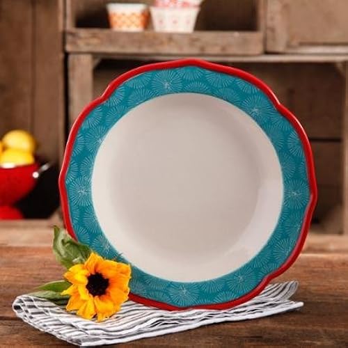 The Pioneer Woman Happiness Red Rim Decorated Scallop Shape