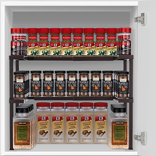 CAXXA Metal Expandable and Stackable Spice Rack,Pantry Kitchen Cabinet Spice Organizer, BRONZE - Thumbnail 6