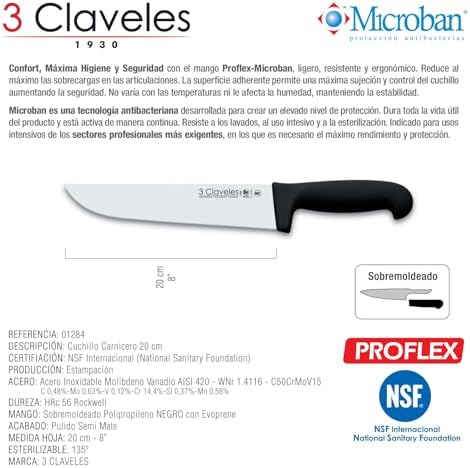 CUCHILLO CARNICERO POLIPROPILENO Negro 20 cm - 8" FH 3C