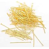 VNDEFUL 200 Pieces Gold Plated Head Pins Findings, Flat Head Pins for Jewelry Making, 35mm
