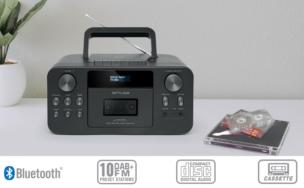 Muse M-182 RDC Radio Cassette CD Recorder Bluetooth