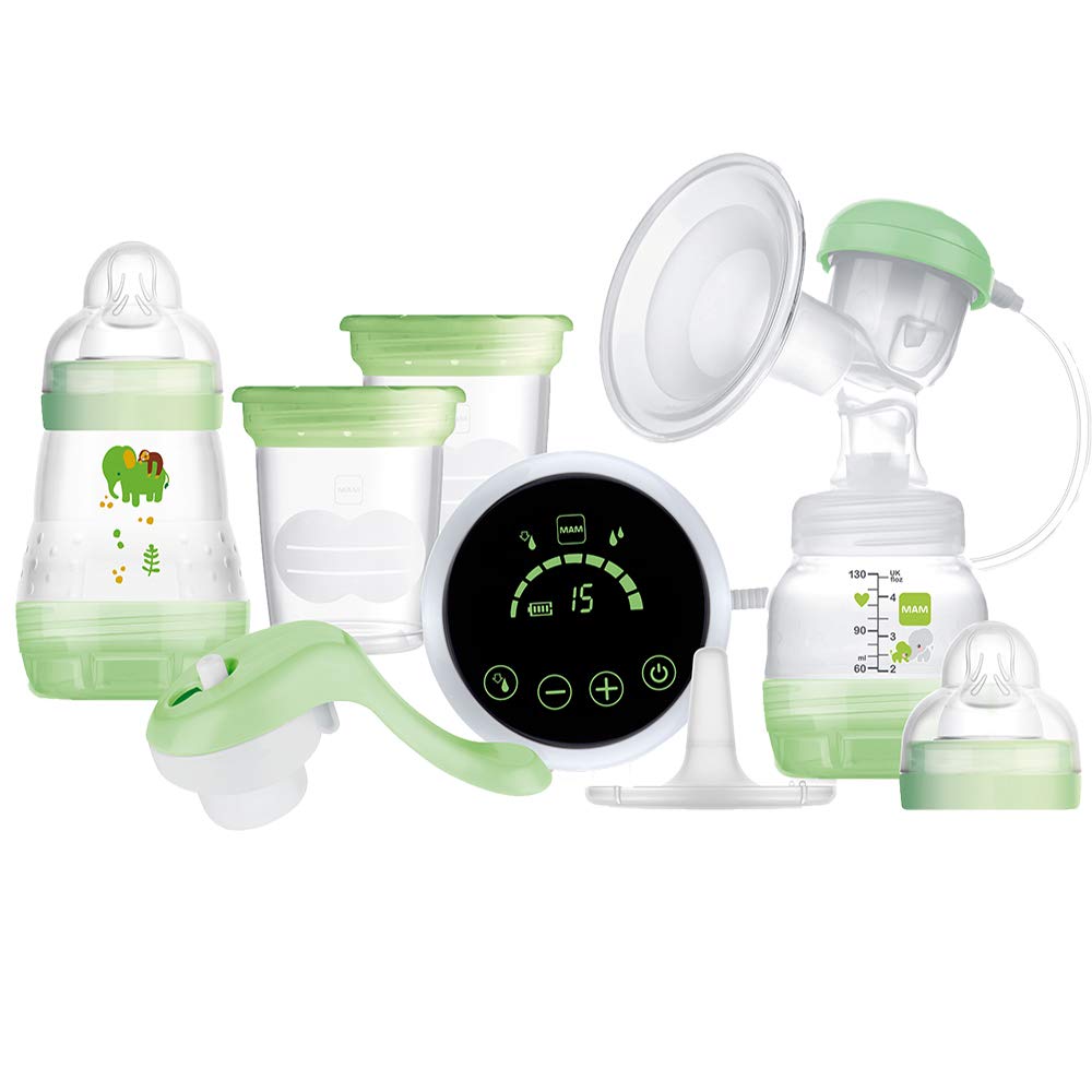 MAM 2in1 Milchpumpe, Flexible Nutzung als Handmilchpumpe oder als elektrische Milchpumpe, Pumpe für Muttermilch mit leichter Handhabung, grün