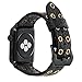 Falandi For Apple Watch Band 44mm 42mm Black Leather, Rock Style Hollow Rivets Genuine Leather iWatch Strap Women Men Replacement WristBand for Apple Watch Series 4 Series 3 Series 2 Series 1 - Black