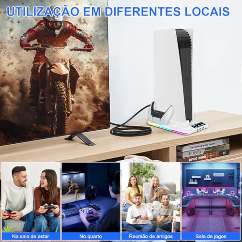 Gavzrt Suporte Cooler de Resfriamento RGB Carregador Controle Compatível com Console PS5, Acessórios de Cooler RGB PS5, Estação de Resfriamento PS5 Slim Pro