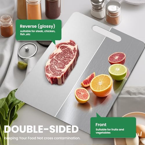 Tabla de cortarGHFGJH 3 Piezas Titanium Cutting Board ，Tablas para Picar Cocina de Acero Inoxidable 304,Tablas de Cortar de Titanio 100% Puro de doble cara,higiene y durabilidad,Apto para cocina