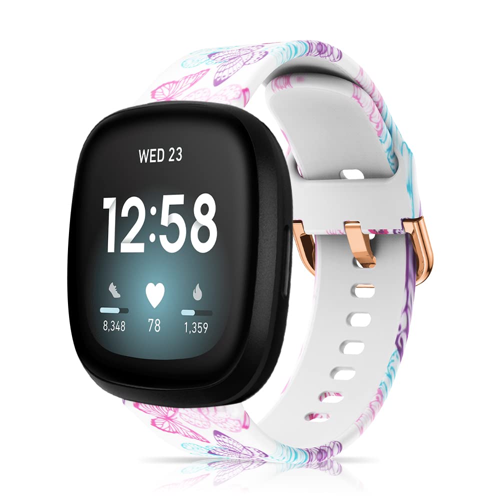 ToVioc Watch Strap for Fitbit Versa 3 / Fitbit Sense No Fading Silicone Replacement Watch Band for Fitbit Sense/Fitbit Versa 3 - Colorful Butterfly