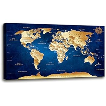Wall Art Blue map of The World Painting Ready to Hang -24