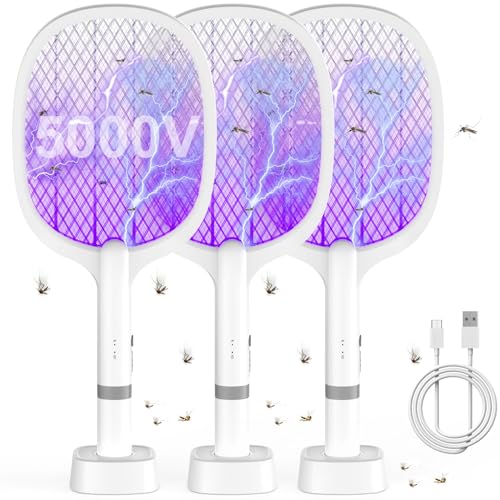 YOUBST Elektrische Fliegenklatsche 5000V, Extra Stark Fliegenklatsche Elektrisch, 2 in 1 USB Typ-C Elektro Mückenklatsche mit Akku Aufladbar& UV Licht