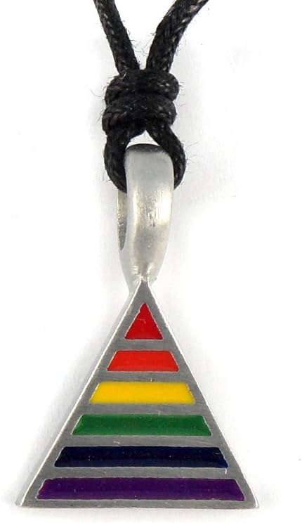Urban HQ Pewter Triangle Gay Lesbian Rainbow Pride Pendant on An Adjustable Black Rope Necklace