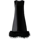 Youlander Fur GR-41 Sleeveless Long Dress for Women with Real Ostrich Feather Hem Party Dresses Loose Fit Halter Bow Tie