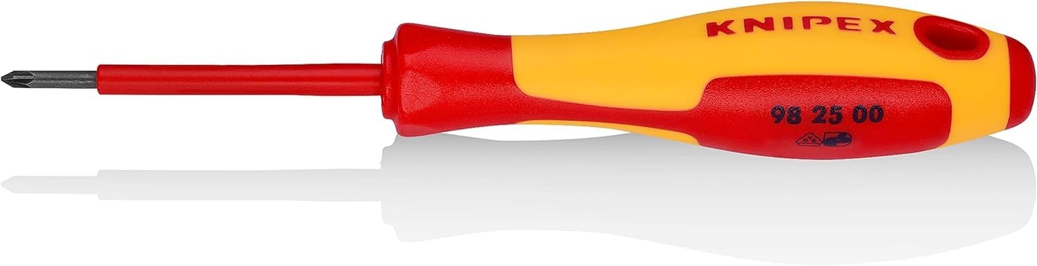 KNIPEX Screwdriver for Cross Recessed Screws Pozidriv Insulating Multi-Component Handle, VDE-Tested 162 mm, 98 25 00
