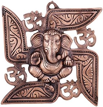 Niharika Collectible Black Metal Swastika Ganesha Wall Hanging, Wall Decor, Room Decor, Home Decor and Gifts. (28cmx26cmx2cm)