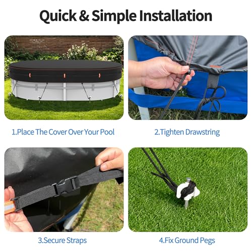 Neuradical 500D Oval Cover for Above Ground Pools, UV and Tear Resistant, 305 x 610 cm, Windproof Protection with Reflective Strips, Waterproof and Weatherproof.