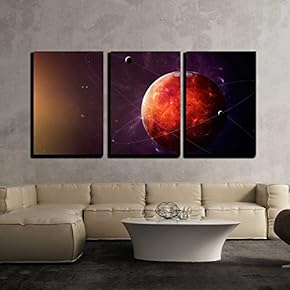 3 Piece Canvas Wall Art - The Mars Shot from Space Showing All They Beauty - Modern Home Art Stretched and Framed Ready to Hang - 16"x24"x3 Panels