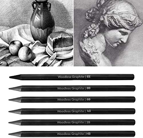Woodless Charcoal Pencils Set,6 Pcs Professional Pure Carbon Sketch Pens Assorted HB 2B 4B 6B 8B EE Pencil for Drawing Sketching Painting Students Artist Beginners Kids - Image 4