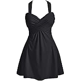 COCOPEAR Women's Elegant Crossover One Piece Swimdress Floral Skirted Swimsuit