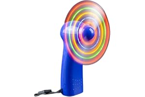 Zugar Land Colorful LED Mini Light-Up Spinning Handheld Personal Fan Wand Necklace (4") Red, Yellow, Black, Blue. Batteries Included. DJ Promo Dance Floor (1 Pack (Blue))