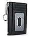 GintaXen Slim Genuine Leather Credit Card Holder Front Pocket Wallet with ID Window Zipper Pocket Key Chain RFID Blocking - Black