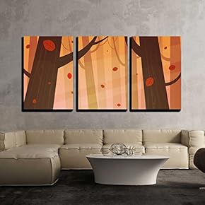 3 Piece Canvas Wall Art - Vector - Autumn Forest - Modern Home Art Stretched and Framed Ready to Hang - 16"x24"x3 Panels