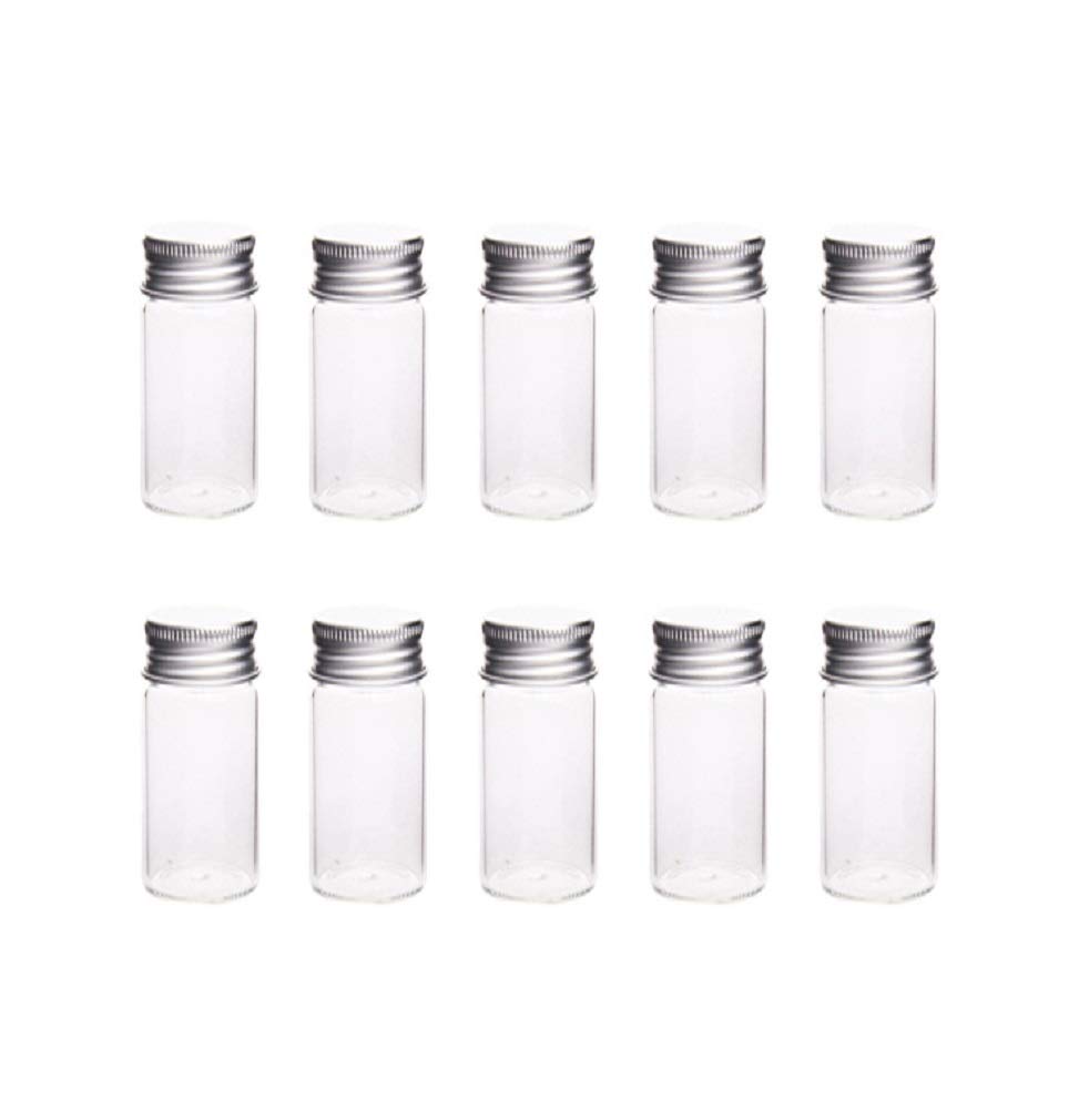 10Pcs Glass Sealed Bottle with Screw Aluminum Cap Clear Tiny Empty Sample Vials Glass Jars Containers Cute Wishes Bottle (10ml)
