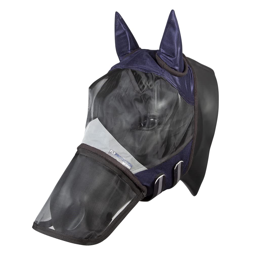 Pfiff 102947 Fly Protection Fly Mask with UV Protection, Nose Protection, Blue, Pony
