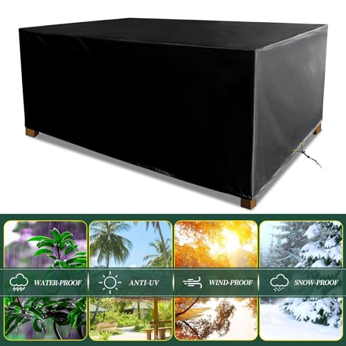 Funshot Patio Furniture Covers, 300x250x90 cm, Large Outdoor Furniture Cover Waterproof, 420D Oxford Fabric Garden Furniture Covers Waterproof for Outdoor Patio Table Cover, Rattan Sofa Set Covers