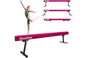 Sealoha 8ft Ultrasimple Adjustable&Foldable Balance Beam,High-Low Floor Beam Suede Gymnastics Equipment,No Tool Require, Gymnastics Beam for Training&Professional HomeTraining