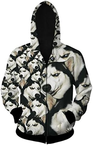 FSLP Men's 3D Print Zip-Up Hip-Hop Hoody Jacket Siberian husky