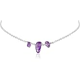 Amethyst Beaded Chain Choker in Sterling Silver