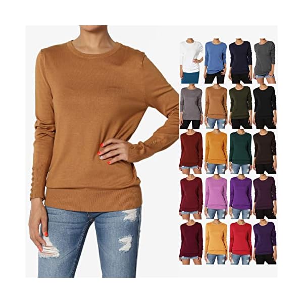 TheMogan Button Long Sleeve Crew V-Neck Boyfriend Fit Knit Sweater Pullover Top - Image 3