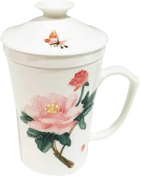 Amazon Co Jp 絵柄つき茶漉しマグカップ 牡丹柄 ホーム キッチン